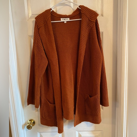 Rust Open-Front Cardigan with Hood - Picture 1 of 3